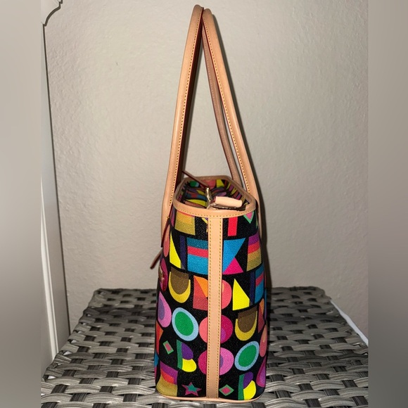 Dooney & Bourke Art Deco Black Multicolor Pebble Tote Shoulder Bag Leather Trim - Picture 8 of 16